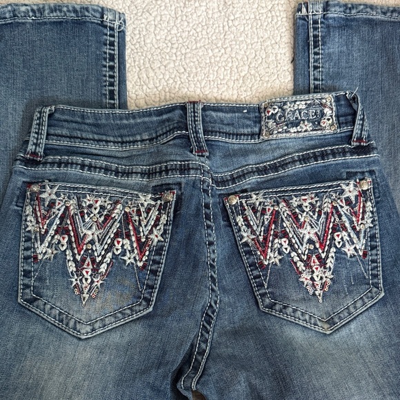 Grace in LA Bootcut Jeans 26 Red White Embroidered Bling Western Y2K - Picture 5 of 5